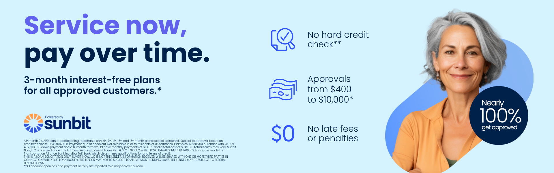 Service now, pay over time - Sunbit